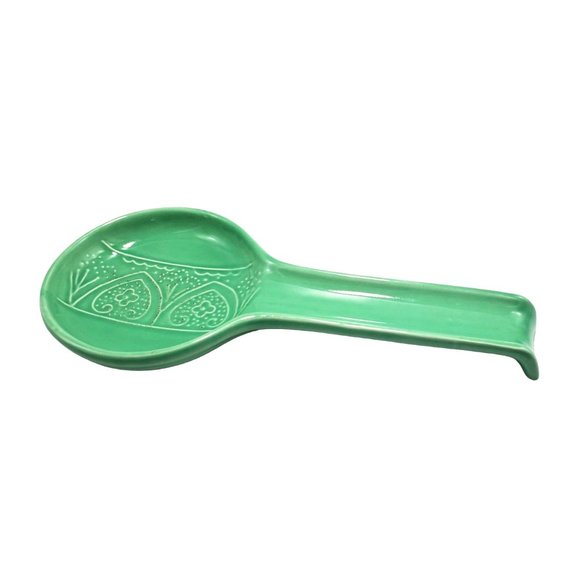 Sweet Ceramics Spoon Rest Green Embossed Heart Design Made in Italy - Picture 2 of 5